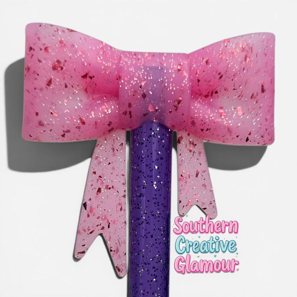 Pink Glitter Bow Straw Topper | Glitter Bow Focal Bead